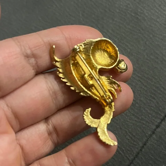 Lucky Gold Koi Fish Brooch Pearl Ruby Rhinestone Crystal Whimsical Fengshui Chi - Picture 7 of 9